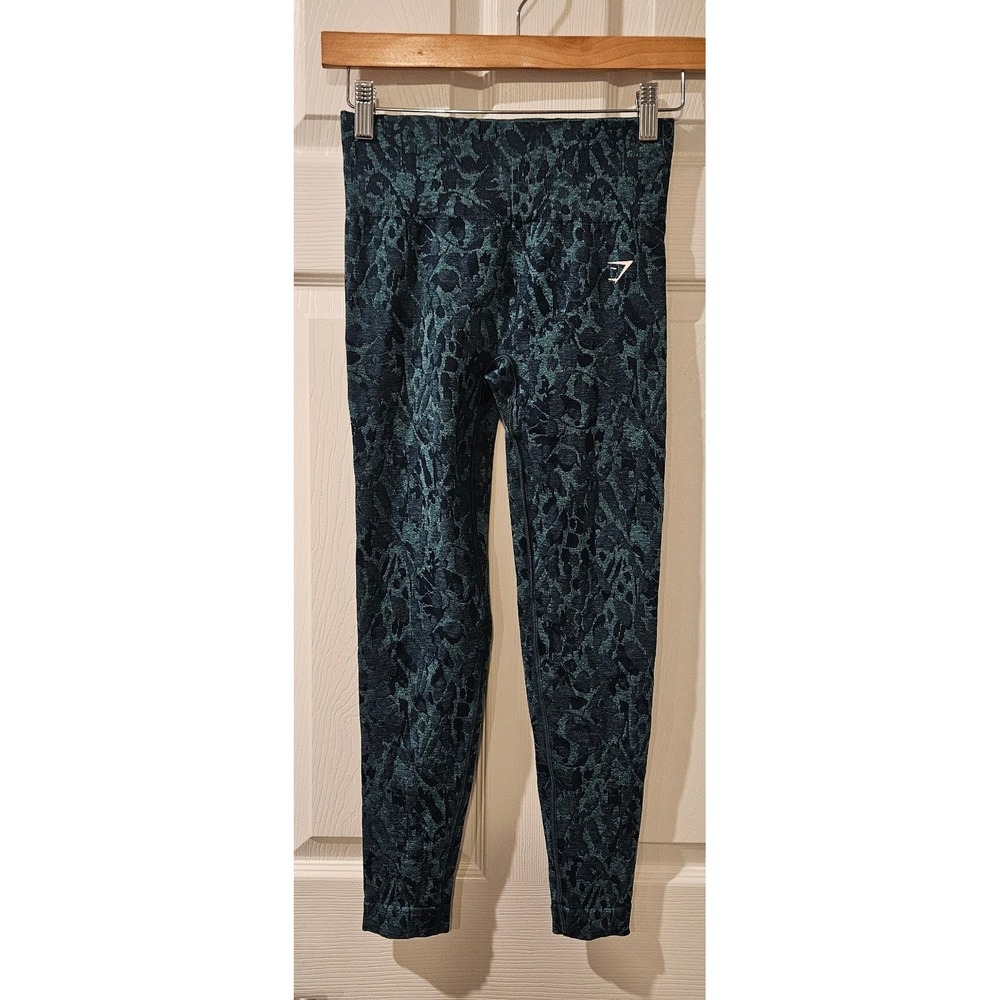 Gymshark‎ Seamless Scrunch Leggings Womens Small Blue Animal Print Crop Gym